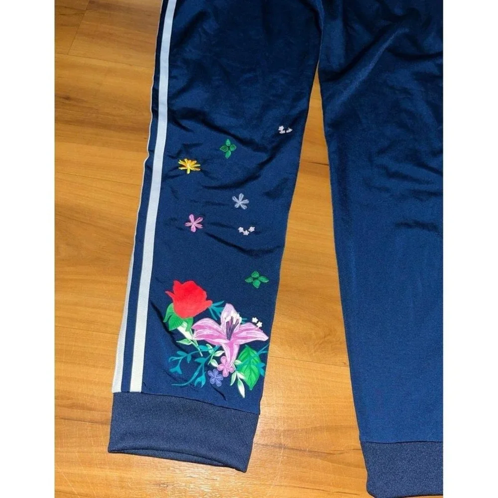 Womens Adidas Floral Embroidered Athletic Performance Drawstring Track Pants